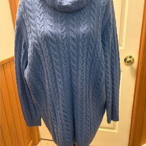 Talbots Blue Cowl Neck Cable Sweater